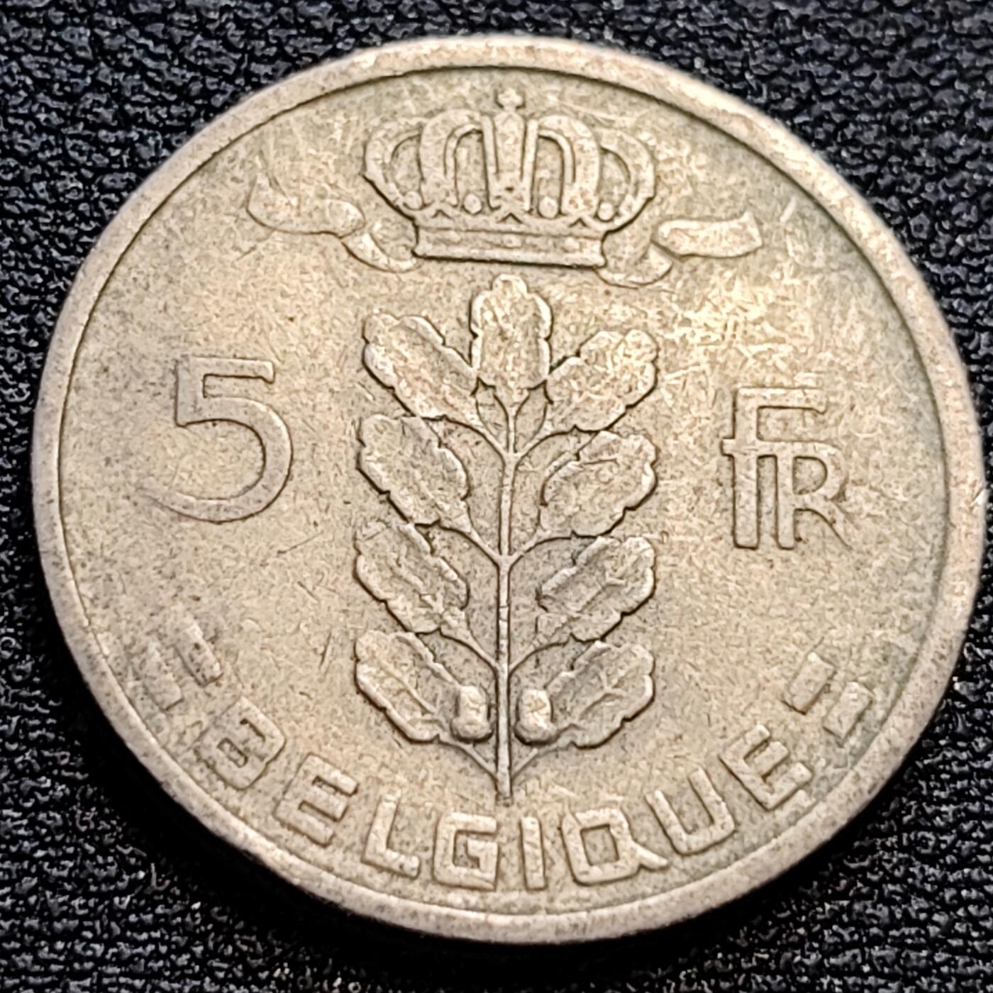泉币菌-第76场-各国散币场 比利时1949年5法郎铜镍币（佛兰芒文版BELGIË），谷物女神，24mm