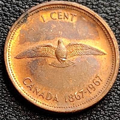 泉币菌-第75场-各国散币场 - 铜光美品 1967年 加拿大建国100周年 1分纪念版 伊丽莎白二世