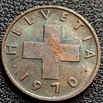 泉币菌-第75场-各国散币场 - 1970年瑞士2生丁青铜币 十字 麦穗麦子 20毫米 2.5克