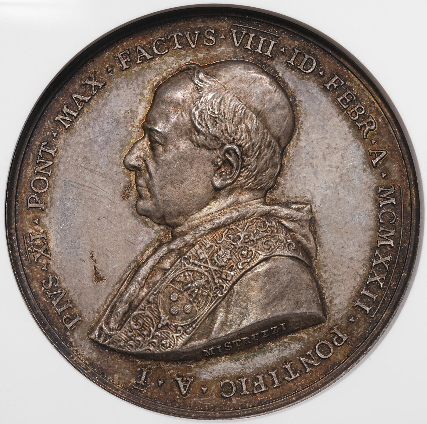 修遠堂世界钱币第八十期 NGC MS63 1922年梵蒂冈-耶稣传教高浮雕大银章