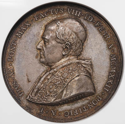 修遠堂世界钱币第八十期 - NGC MS63 1922年梵蒂冈-耶稣传教高浮雕大银章