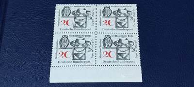 德国邮票专场，都是四方联 - 德国邮票四方联一张，1965年发行，作家克劳迪乌斯逝世150年  猫头鹰  。品相如图