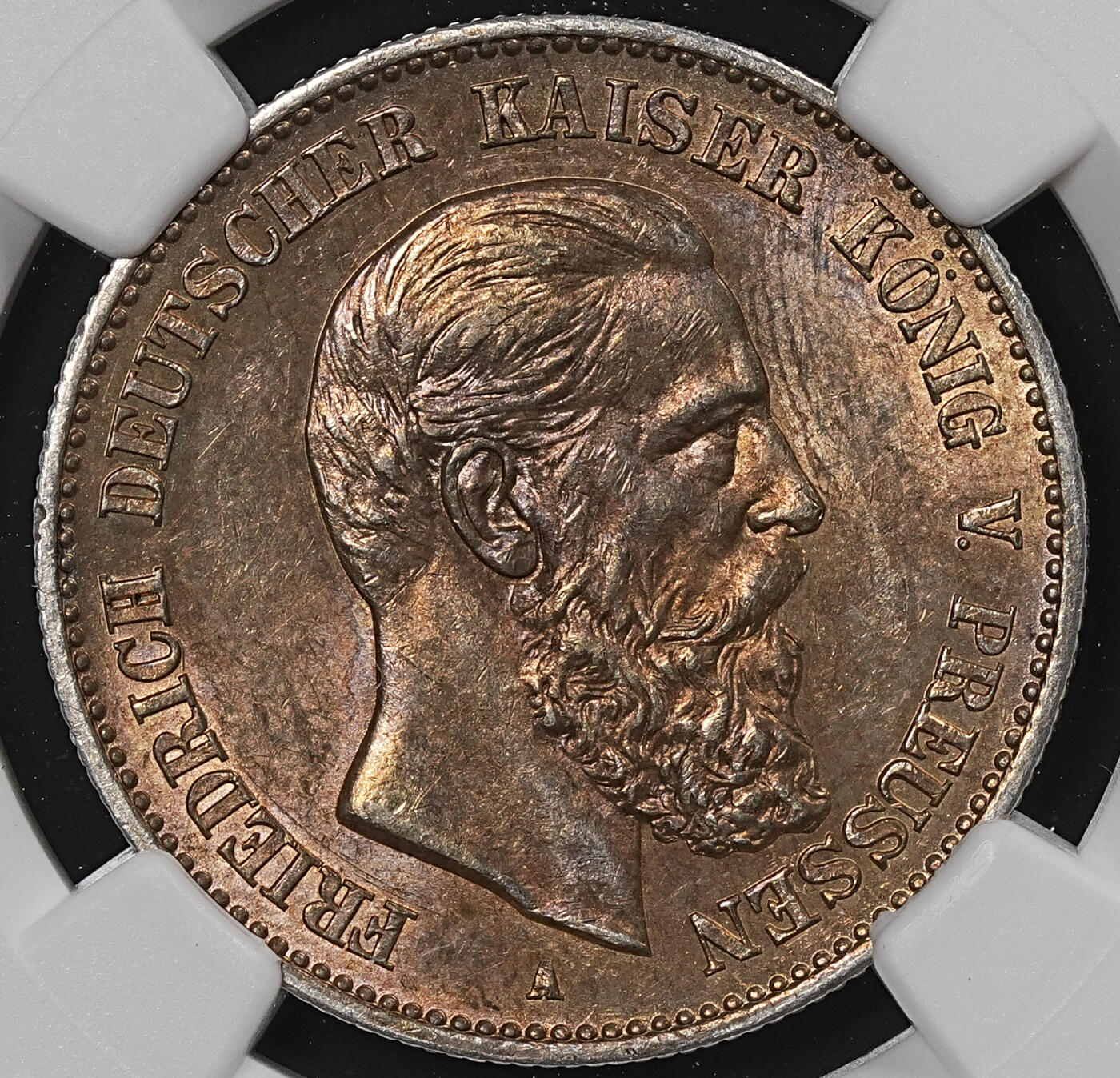 修遠堂世界钱币第八十期 NGC MS62 1888年普鲁士2马克银币 腓特烈三世 黄油彩