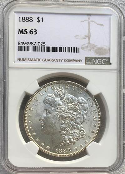 NGC MS63分1888年美国摩根女神一元银币 26.8克 - NGC MS63分1888年美国摩根女神一元银币 26.8克