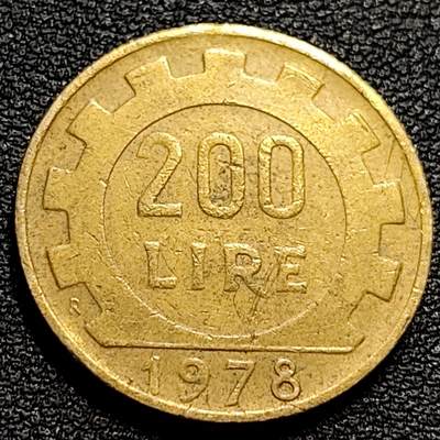 泉币菌-第84场-散币乐园场 意大利1978年200里拉 丰收女神 齿轮 铝青铜币 外国硬币 24mm