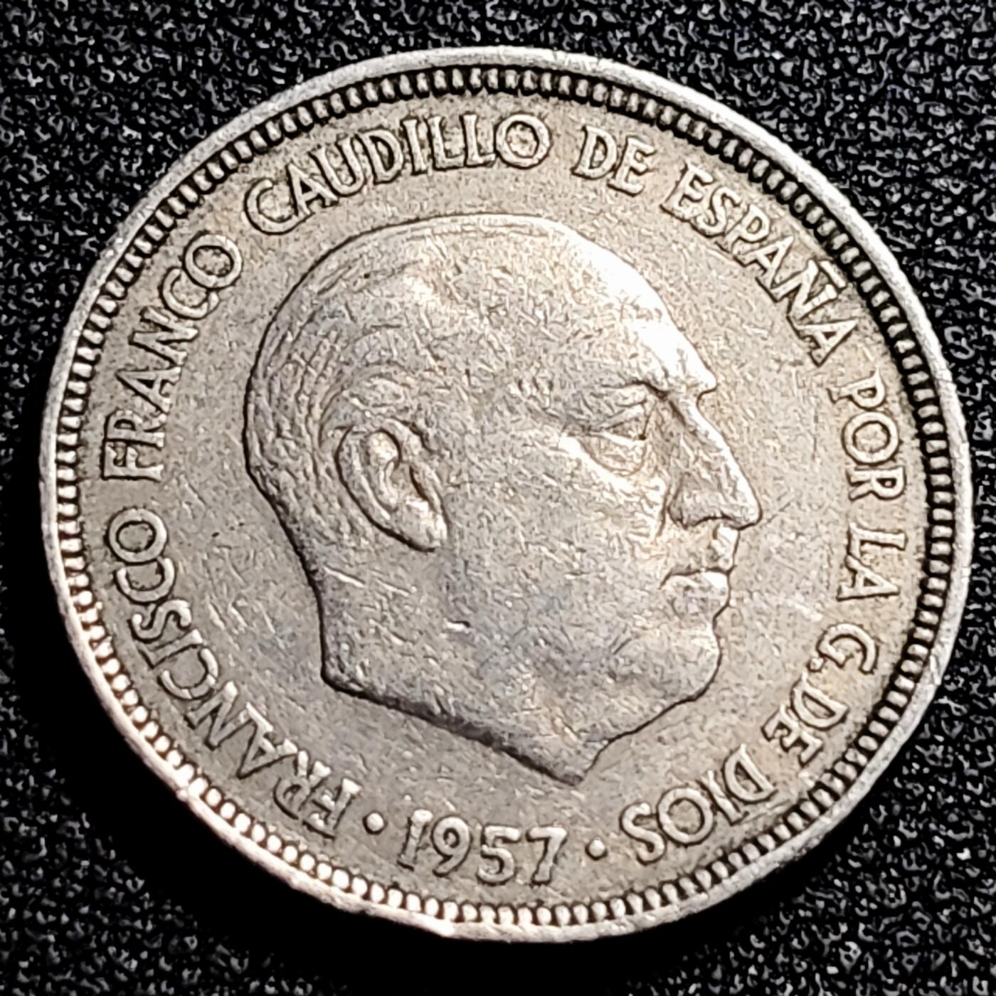 泉币菌-第80场-散币乐园场 西班牙1957年5比塞塔 弗朗哥鹰徽23mm