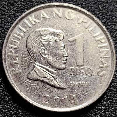 泉币菌-第84场-散币乐园场 - 菲律宾1比索 国父何塞·黎刹  镀镍钢币 24mm