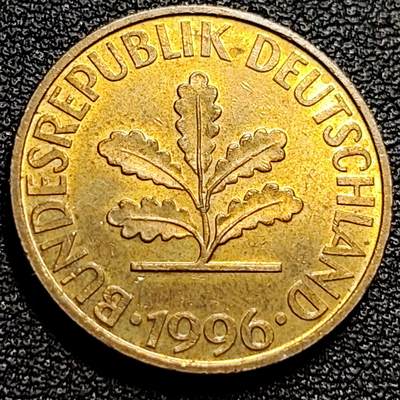 泉币菌-第84场-散币乐园场 原铜光极美 联邦德国1996年 10芬尼硬币 橡树麦穗  银行版 21.5mm