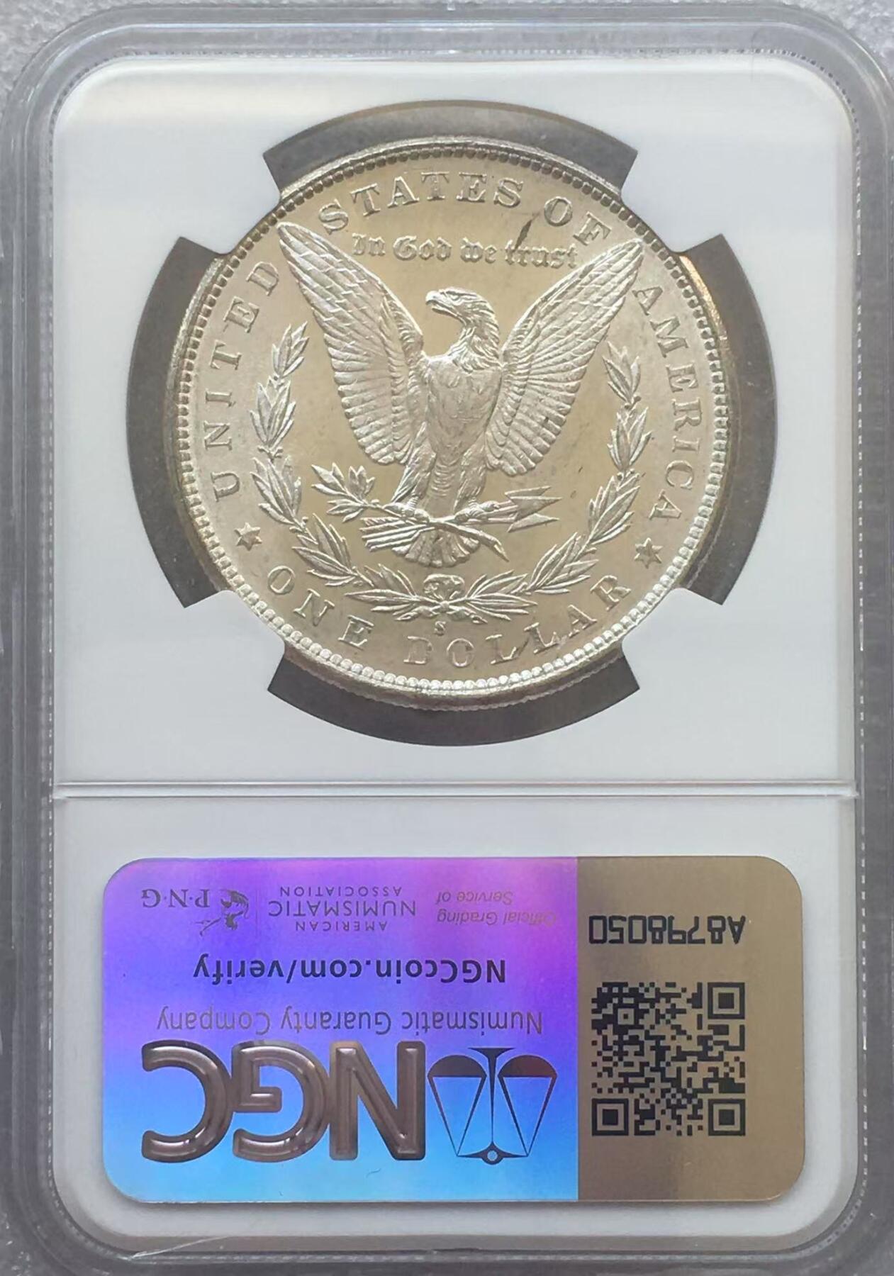 世界钱币专场拍卖 NGC MS63分1881年S版美国摩根女神一元银币 26.8克