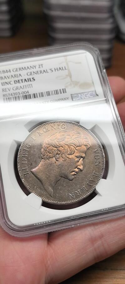 凡希社世界钱币微拍第三百零九期 1844德国巴伐利亚统帅堂纪念2泰勒NGC-UNCD，附视频