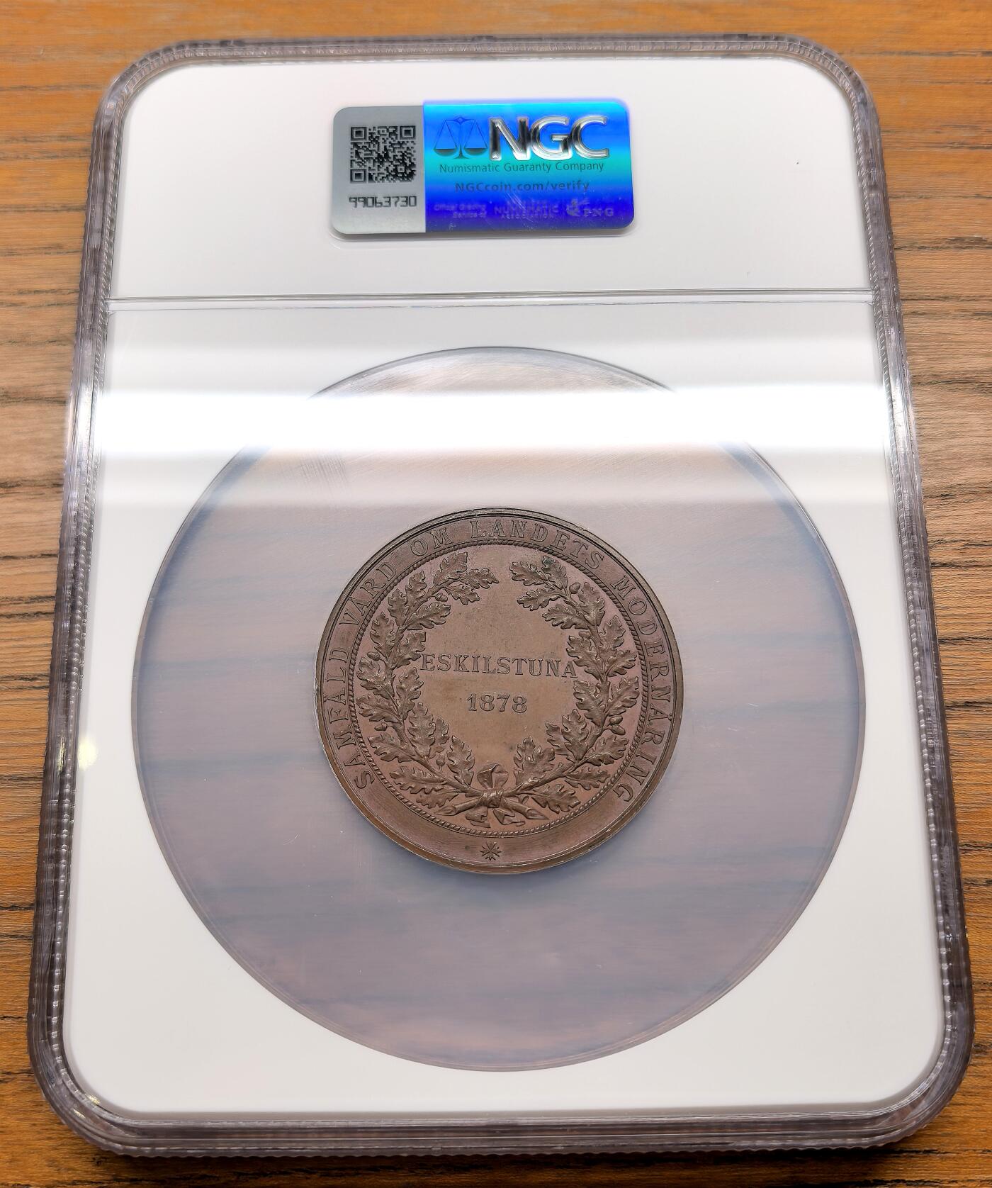 凡希社世界钱币微拍第三百零九期 1878瑞典农业联席会议纪念大铜章NGC-MS63