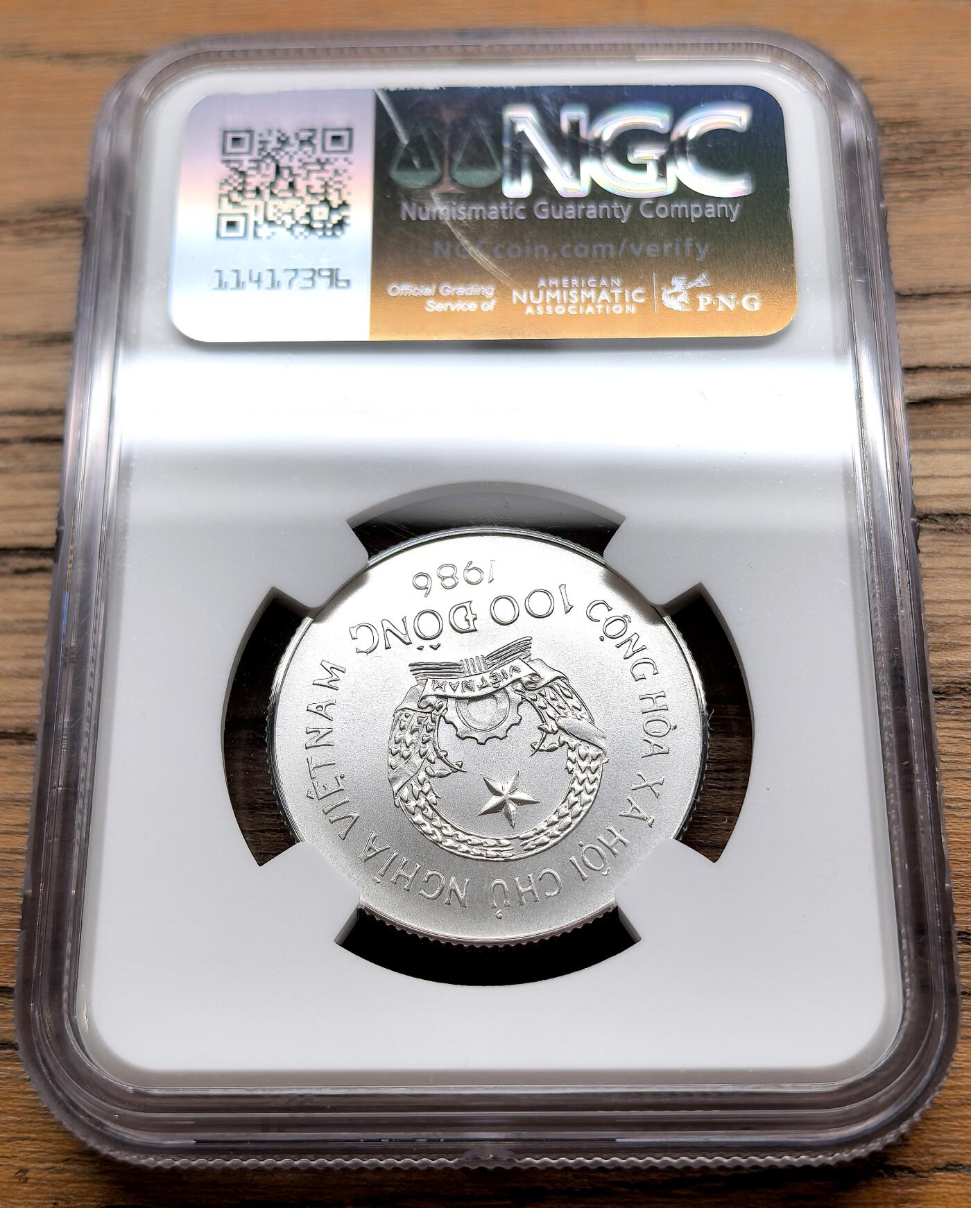 凡希社世界钱币微拍第三百零九期 1986越南大象100D银币NGC-MS68