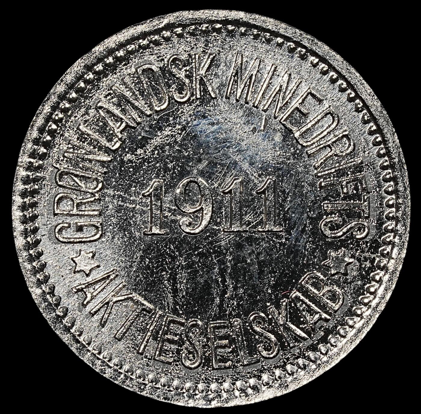 修遠堂世界钱币第八十期 1911年格陵兰矿业公司10欧尔 锌镀镍 未流通品 仅铸造5000枚