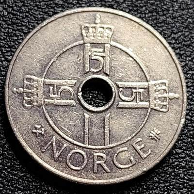 泉币菌-第84场-散币乐园场 挪威1999年 1克朗硬币 哈拉尔五世皇冠 中孔铜镍币 21mm