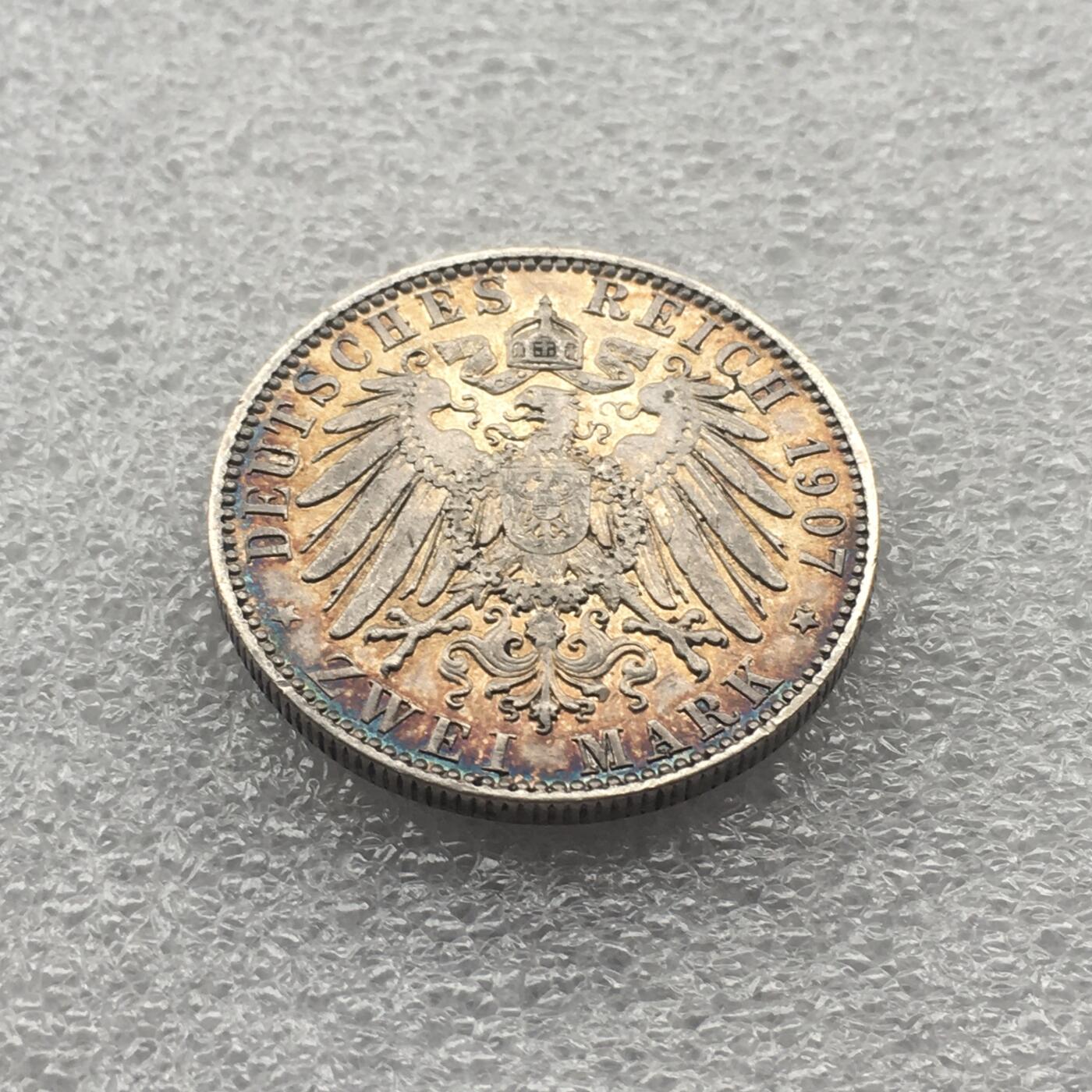 世界钱币专场拍卖 少见1907年德国萨克森奥古斯特2马克流通银币