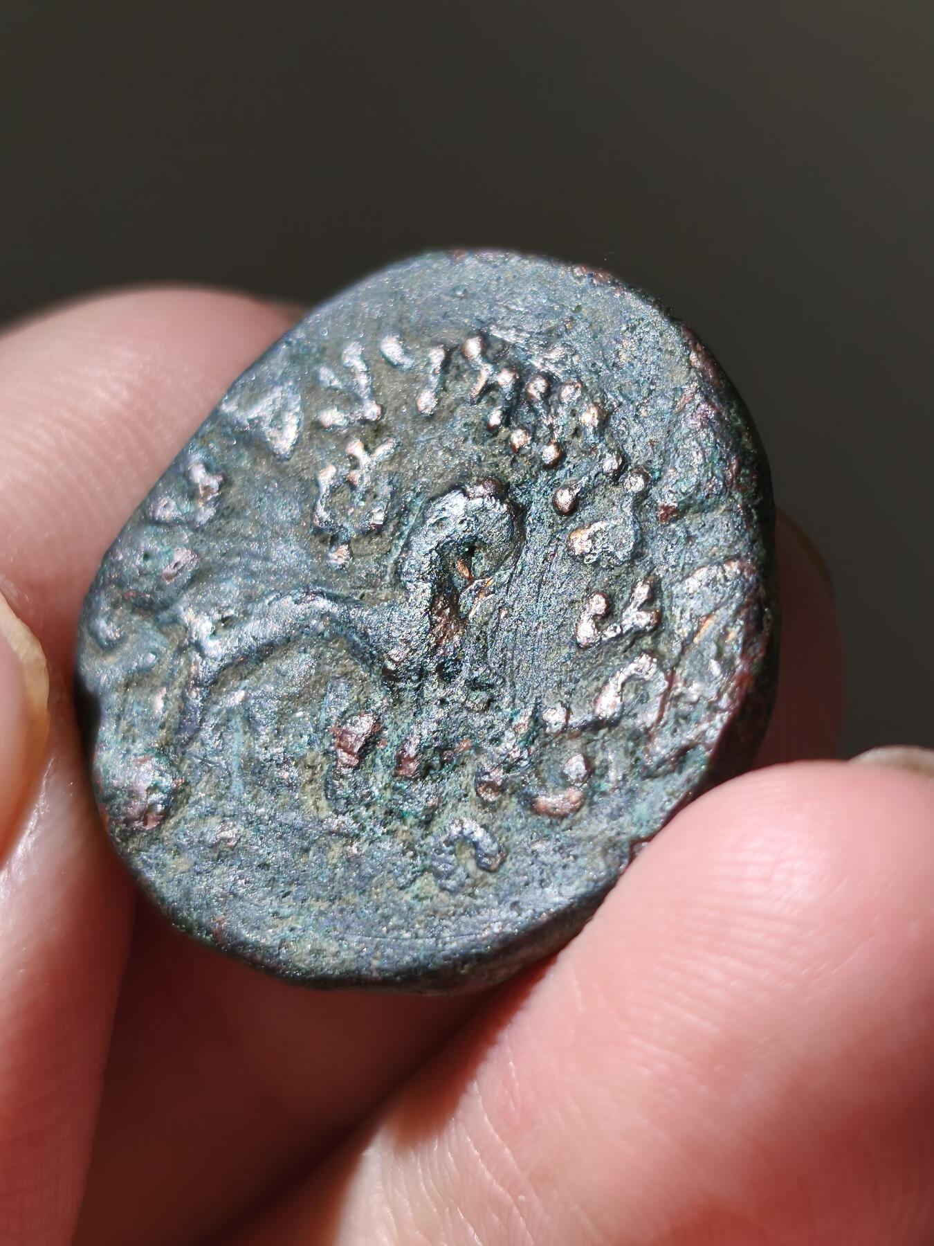 星盘世界钱币八月十六日古典币精品专场，本场全部老孙严选精品 精品！非常少见的面值，印度斯基泰阿泽斯二世铜币一枚，正面是狮子面向右，狮子背上有厂标，背面是瘤牛品相非常不错，铭文清晰，这种小型的很少见，面值为二查科，塔克西拉铸造，品相不错