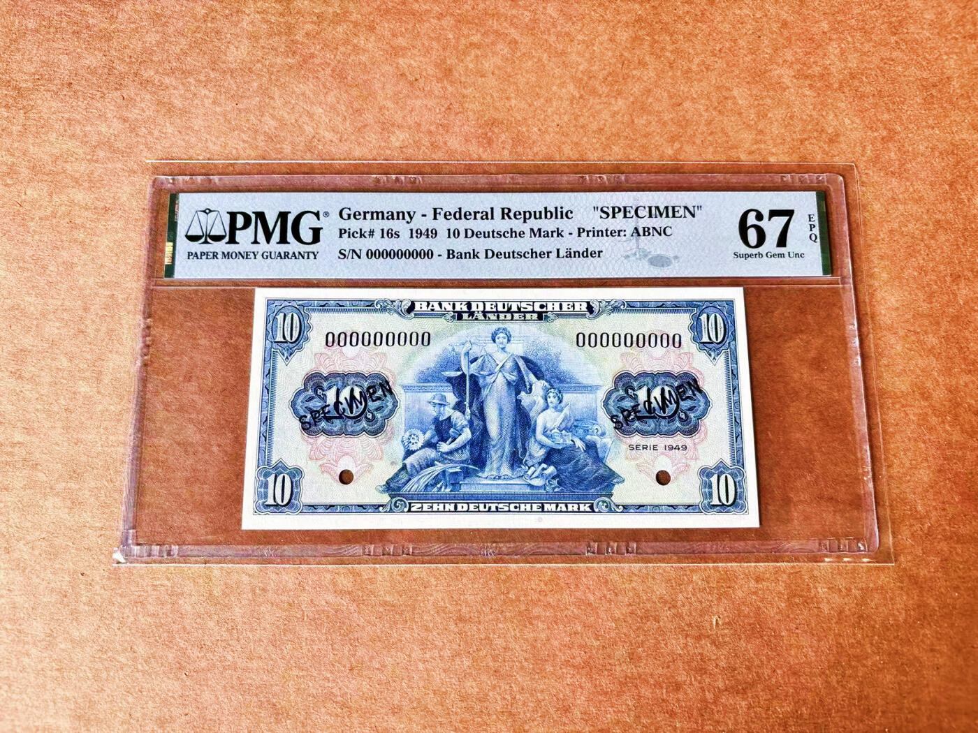 【Blue Auction】世界纸币精拍第708期——18级TOP拍卖/信誉/品质/专业/高效💫 【样钞】德国 1949年10马克 PMG67EPQ 高分