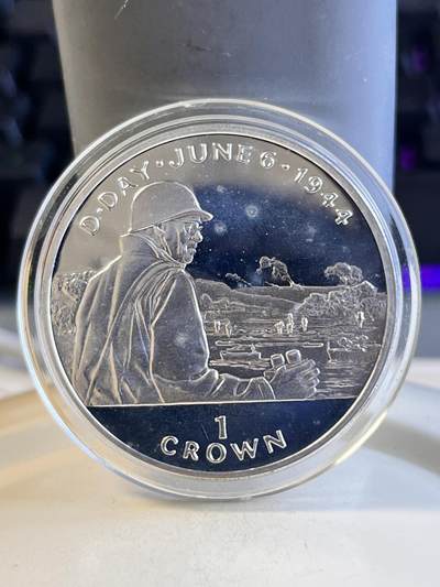 第170期拍卖【长期征集拍品】 - 马恩1994年诺曼底登陆纪念银币，925银，28.28克，有氧化