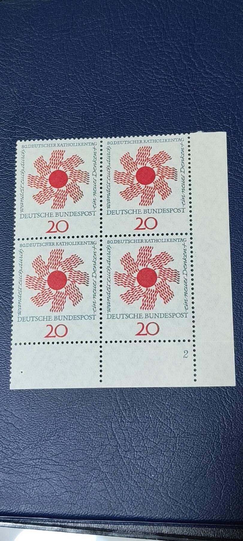 德国邮票专场，都是四方联 德国邮票四方联一张，1964年发行，斯图加特  宗教大会  太阳  。品相如图