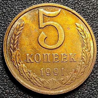 泉币菌-第84场-散币乐园场 - 少见 1991年 苏联解体 关门币 5戈比 直径25mm  镰刀锤头 CCCP
