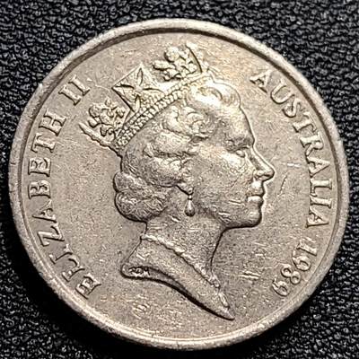 泉币菌-第84场-散币乐园场 英属 澳大利亚1989年10分铜镍币 琴鸟 伊丽莎白二世女王  铜镍币 23.6mm