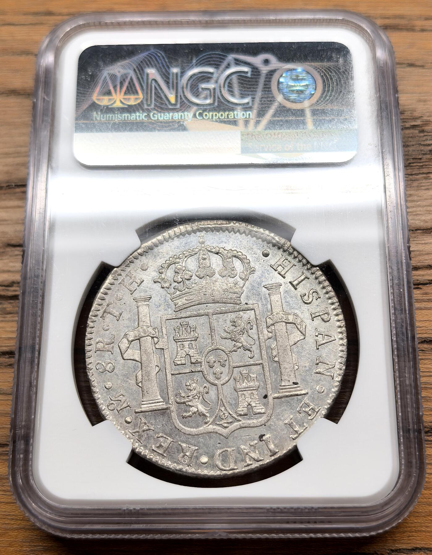 凡希社世界钱币微拍第三百零九期 荐！1808墨西哥卡四双柱NGC-MS61，原银光全深打，实物不输62的收藏级品质！（视频参考）