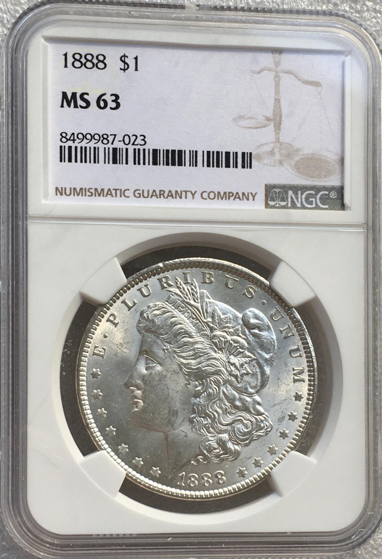 NGC MA63分1888年美国摩根女神一元银币