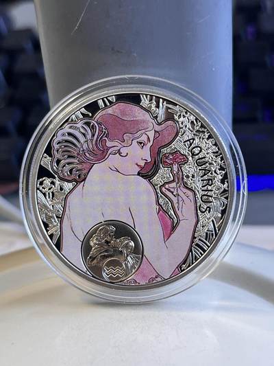 第170期拍卖【长期征集拍品】 - 纽埃2010年十二星座系列水瓶座慕夏新艺术美女银币，925银，28.28克
