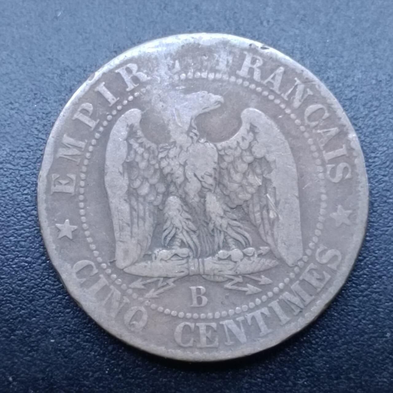 【淘币小摊】限时拍第七百零七拍  老铜币场 满百包邮可预留两周  周一统一发货  法国1854年拿破仑三世5分铜币