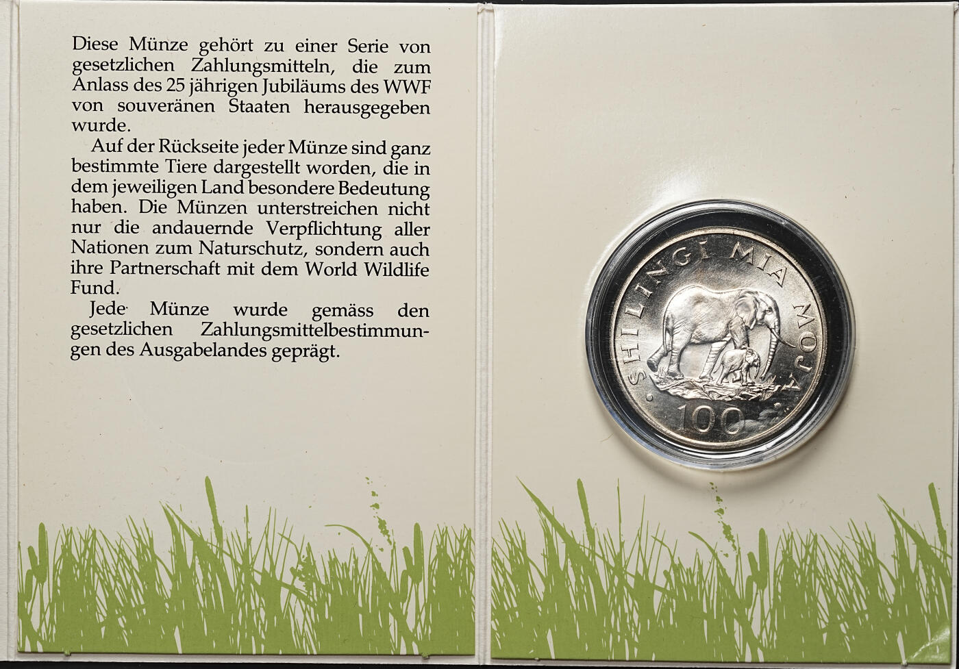 修遠堂世界钱币第八十期 世界动物保护协会 坦桑尼亚纪念币两枚 带包装