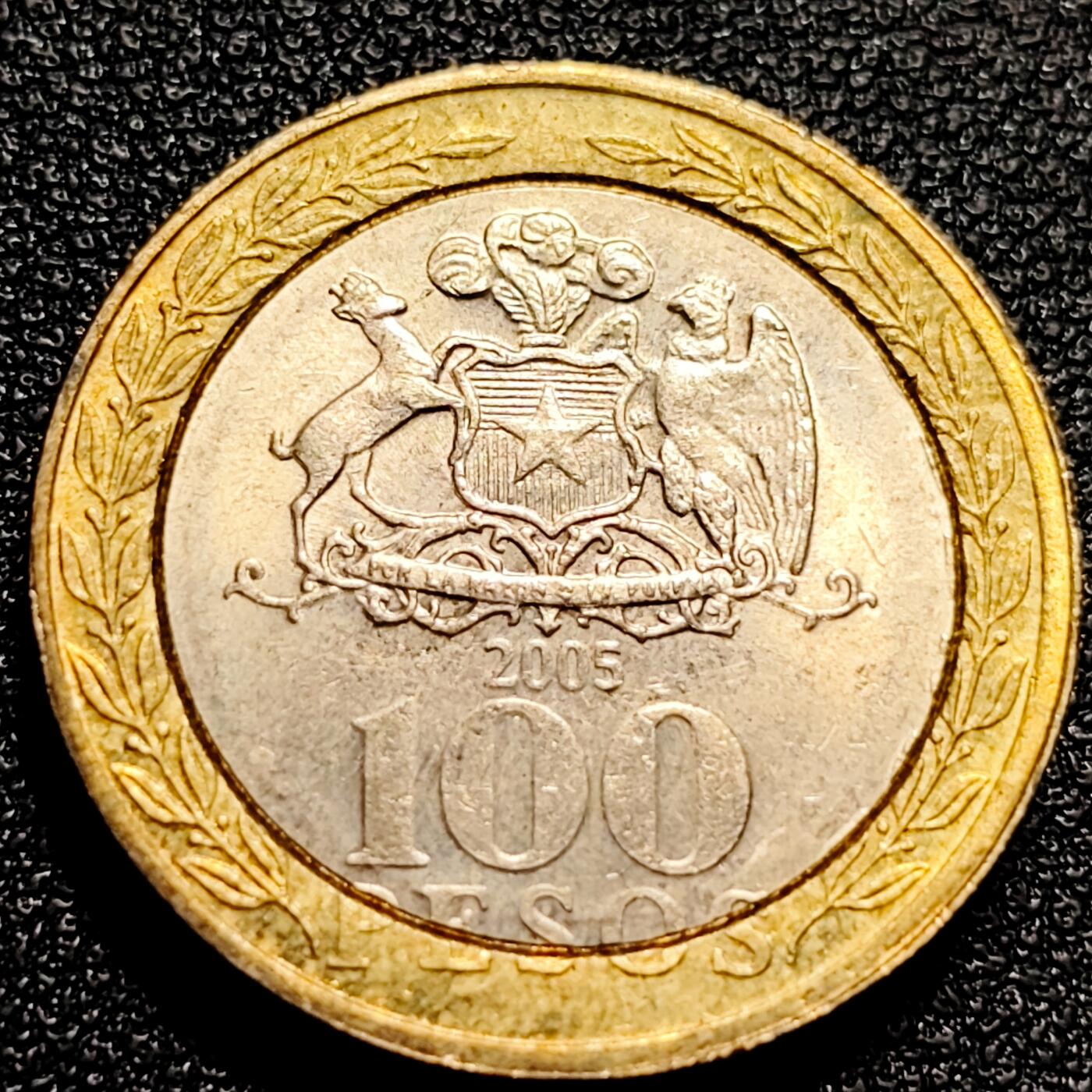 泉币菌-第80场-散币乐园场 带光美品 智利2005年100比索 印第安部落马普切人 23.4mm