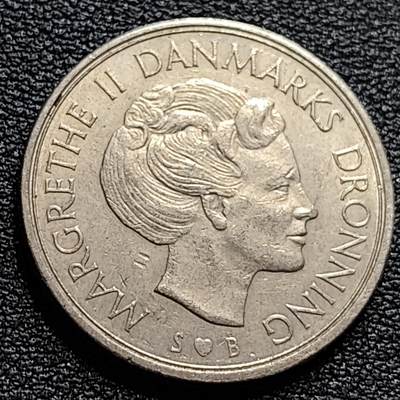 泉币菌-第84场-散币乐园场 丹麦1975年1克朗 皇冠 玛格丽特二世女王 BB版 铜镍币 25.5mm