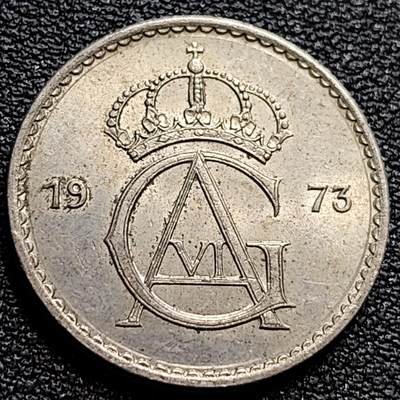 泉币菌-第84场-散币乐园场 1973年 瑞典50欧尔 镍币 王冠皇冠 22mm