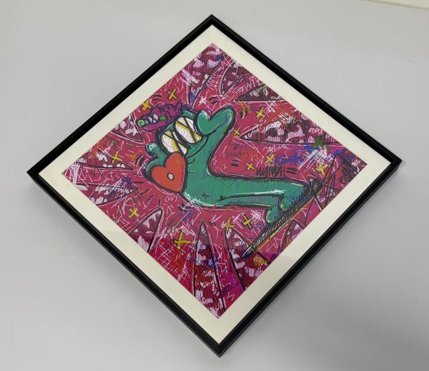 零元拍：歪歪 OWSON 系列作品装饰画，已做装裱 合金相框尺寸：36X36CM。因展品出展，镜框或亚克力可能有轻微划痕，介意勿拍