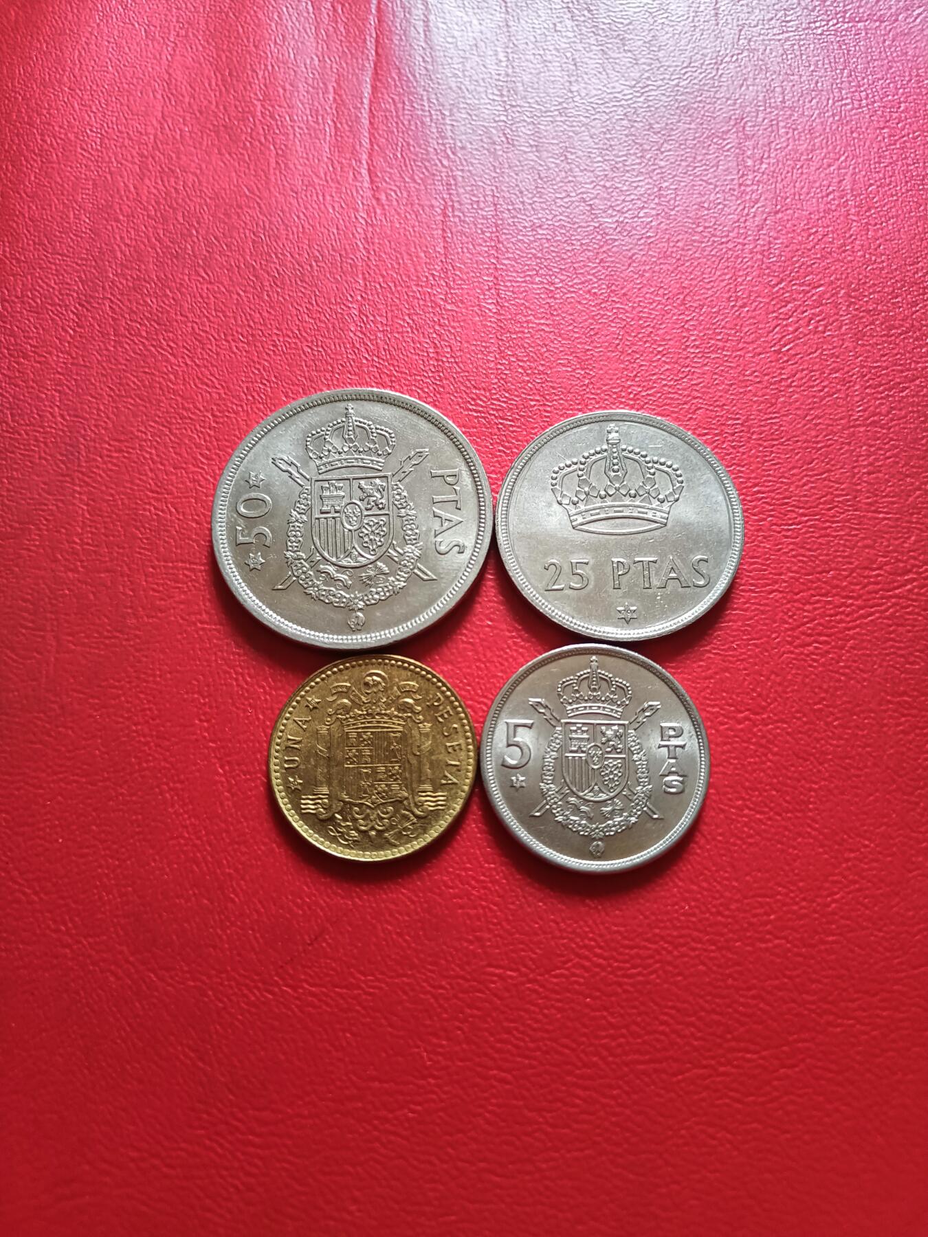 【云涧收藏】第五十二场 西班牙1975版1、5、25、50比塞塔4枚，好品