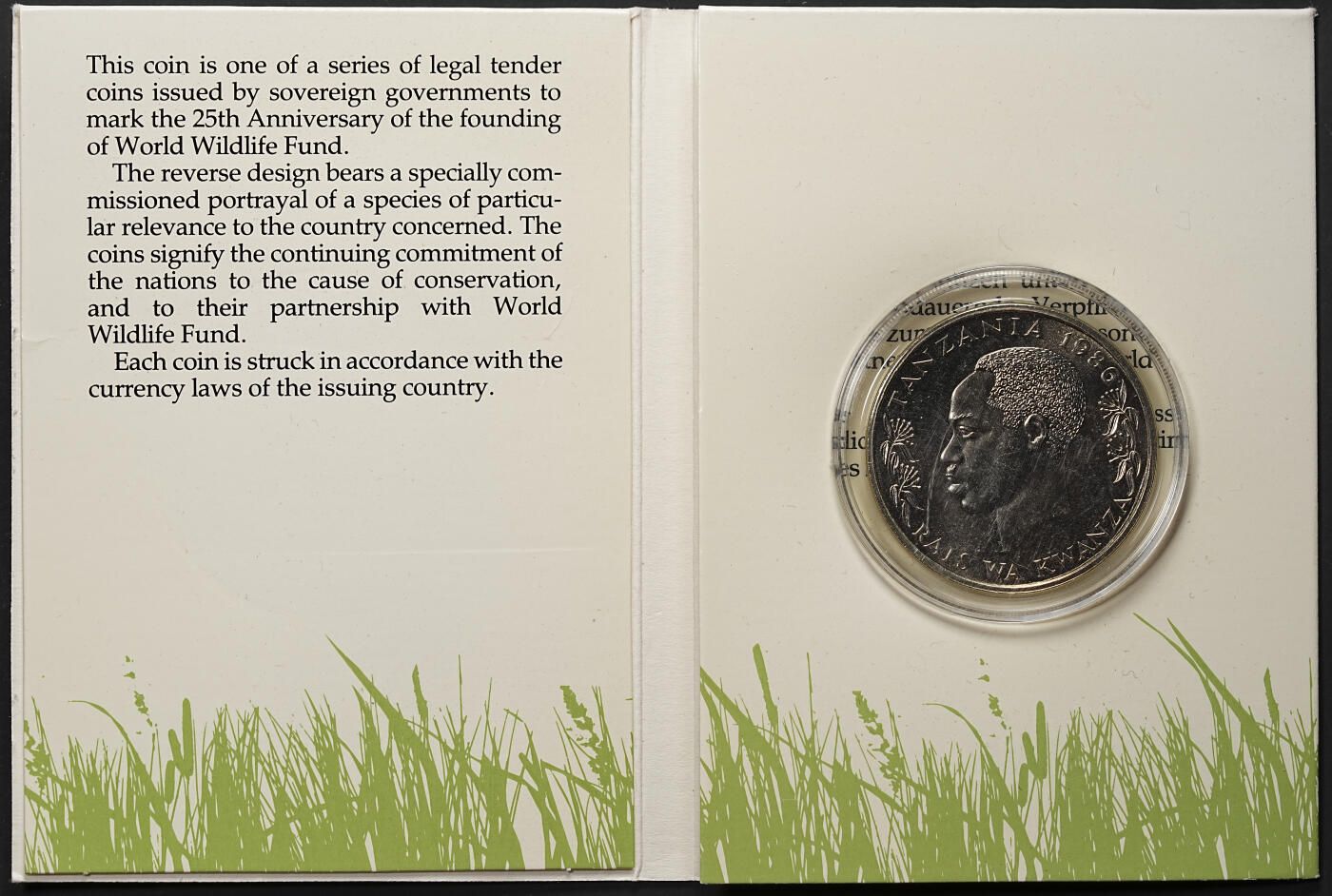 修遠堂世界钱币第八十期 世界动物保护协会 坦桑尼亚纪念币两枚 带包装