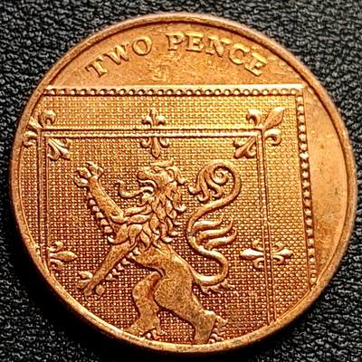 泉币菌-第84场-散币乐园场 - 原铜光美品 英国2便士盾牌版 雄狮 26mm