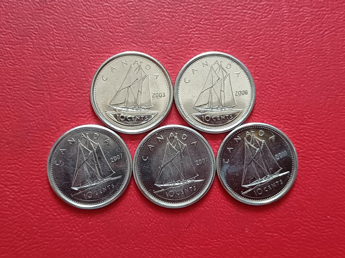 【云涧收藏】第五十二场 加拿大2003年～2011年10分5枚，BU