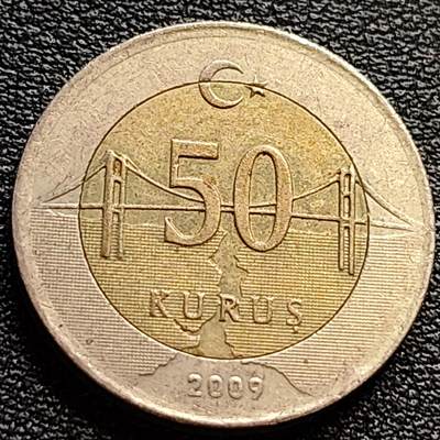 泉币菌-第84场-散币乐园场 - 2009年 土耳其50双色币 大桥 23.9mm 