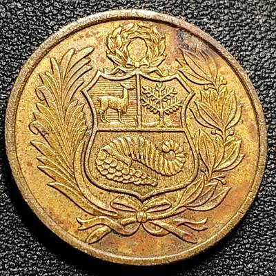 泉币菌-第84场-散币乐园场 1982年 秘鲁50索尔黄铜币 国徽版  羊驼 利马造币局 28mm 9g