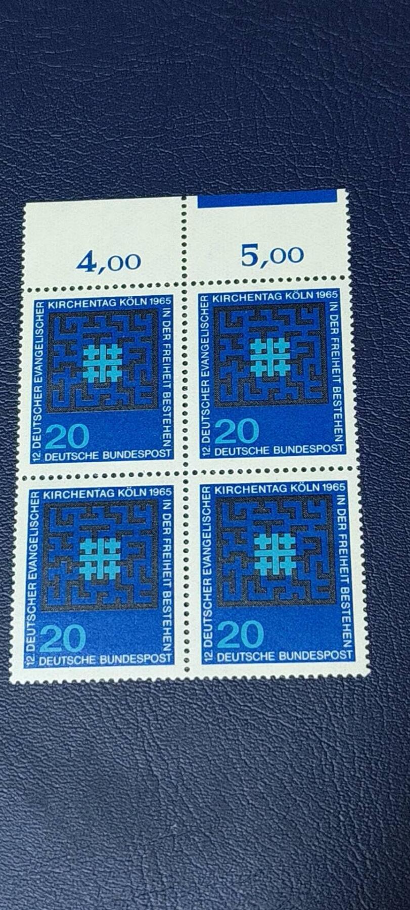 德国邮票专场，都是四方联 德国邮票四方联一张，1965年发行，德国宗教第12次代表大会。品相如图