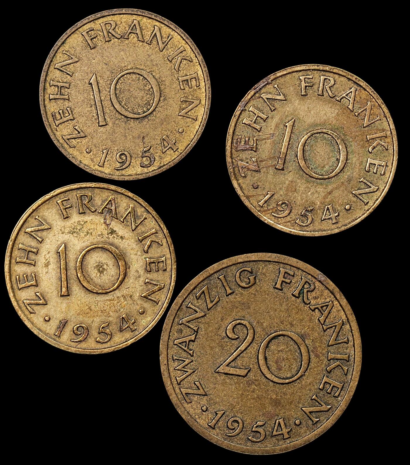 修遠堂世界钱币第八十期 1954年法占德国萨尔州钱币一组