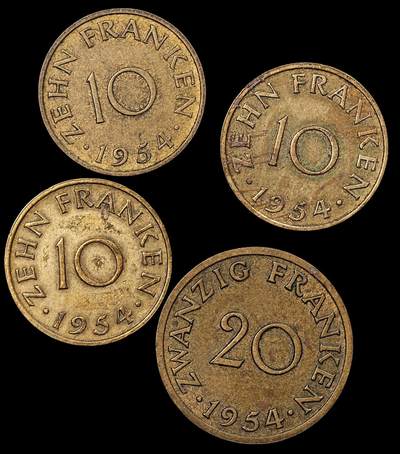 修遠堂世界钱币第八十期 - 1954年法占德国萨尔州钱币一组
