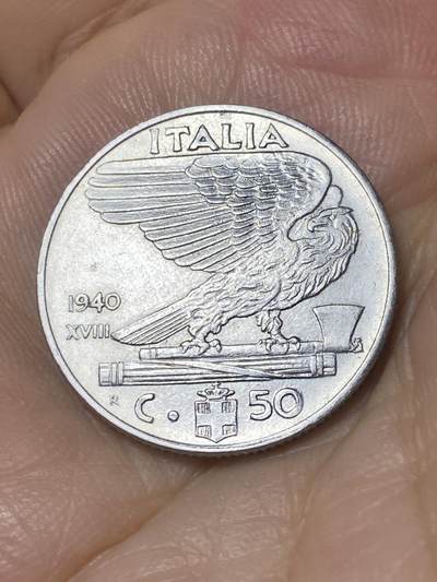 2025年第七十八场(总第一百零四场）外国好品散币(免佣金) - 意大利王国1940年50分(1940 R Yr XVIII，维托里奥·埃马努埃莱三世，齿边有磁版)