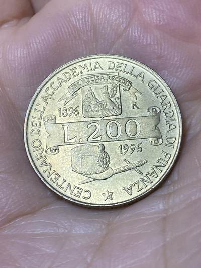 2025年第七十八场(总第一百零四场）外国好品散币(免佣金) - 意大利🇮🇹1996单年份200里拉(菲南扎金融卫队学院成立100周年纪念币)