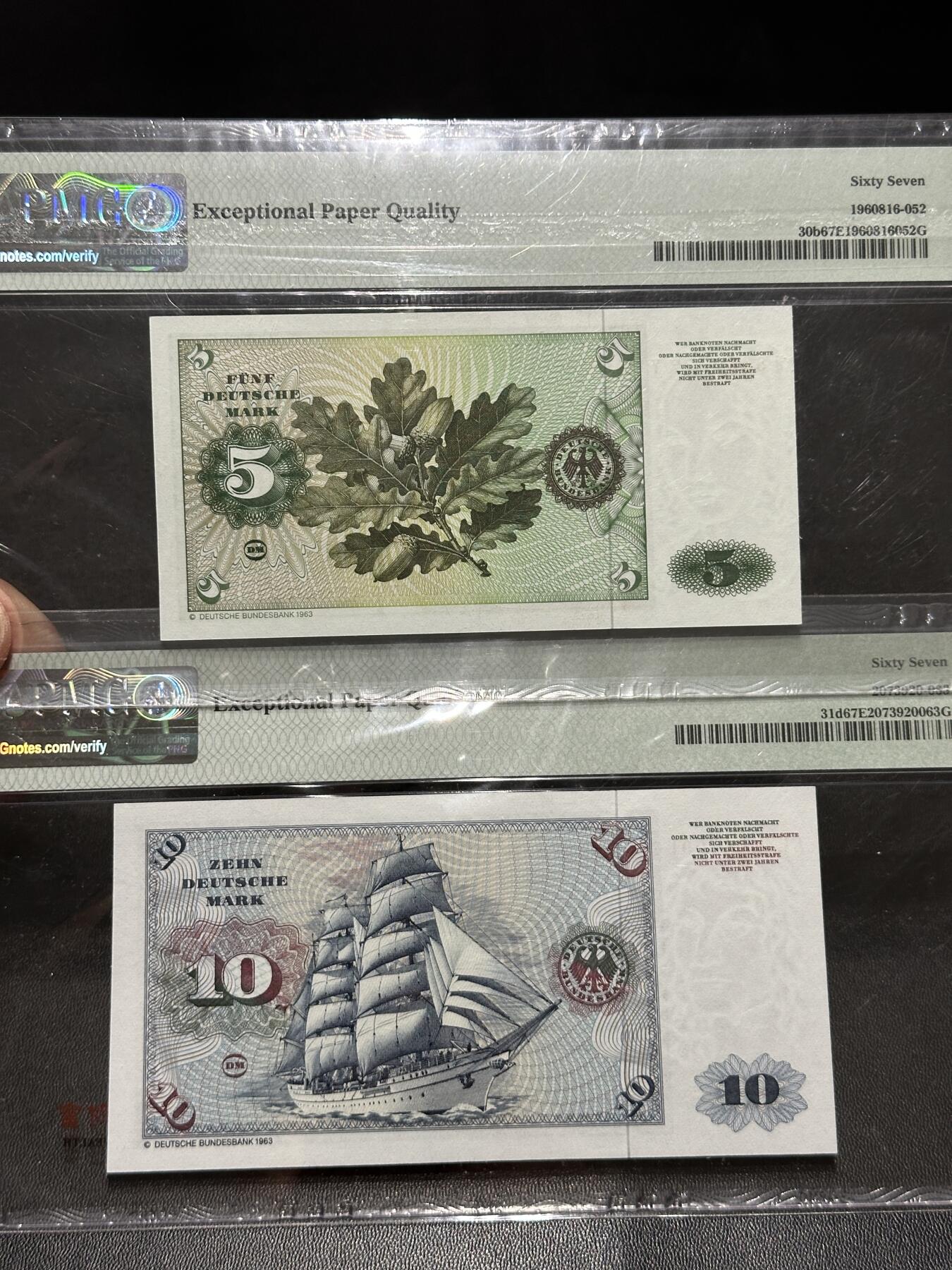 《外钞收藏家》第五百五十五期（本期有精品评级币、丰富裸币套币）（本平台长期征集拍品、欢迎藏友们联系合作） 西德/联邦德国1980年10/20马克一对PMG67