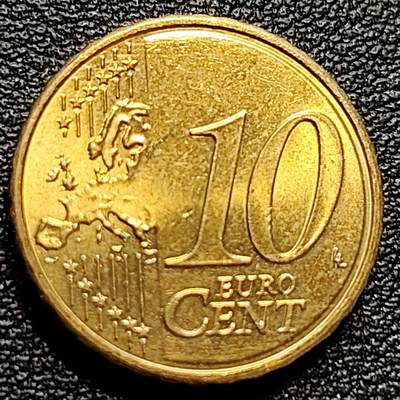 泉币菌-第84场-散币乐园场 原铜光极美 欧元 法国10欧分铜币 玛丽安娜 欧盟地图 19.75MM