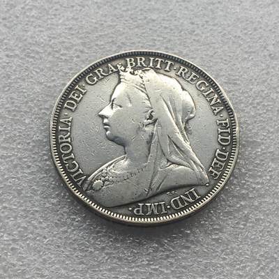 世界钱币专场拍卖 - 1896英国维多利亚女王披纱马剑1克朗流通银币 28.1克 92.5%银