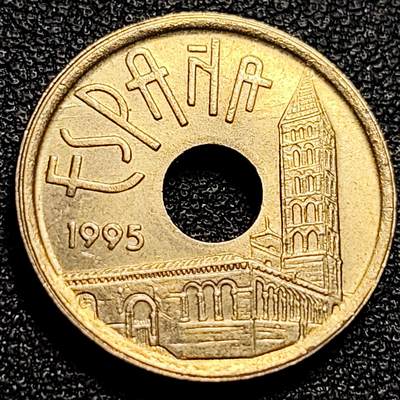 泉币菌-第82场-散币乐园场 - 1995年 西班牙 25比塞塔黄铜中孔纪念币 卡斯蒂利亚和利昂 19.5mm