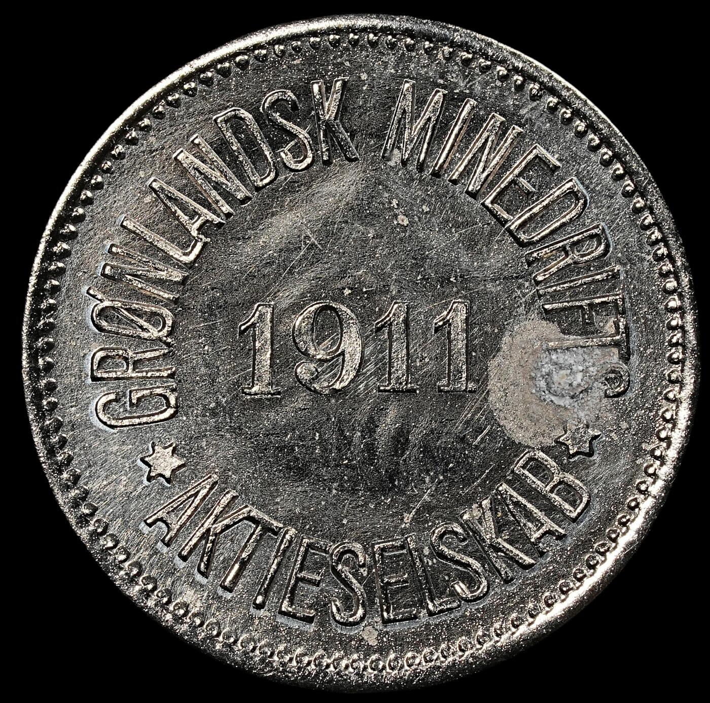 修遠堂世界钱币第八十期 1911年格陵兰矿业公司25欧尔 锌镀镍 未流通品 仅铸造5000枚